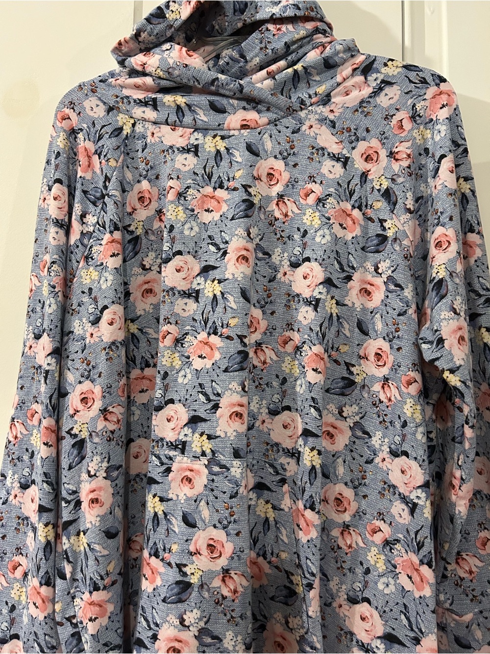 Floral amber hoodie- Blue with Pink Roses